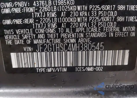 2021 Subaru Crosstrek Sport from USA, damaged, VIN JF2GTHSC4MH380545